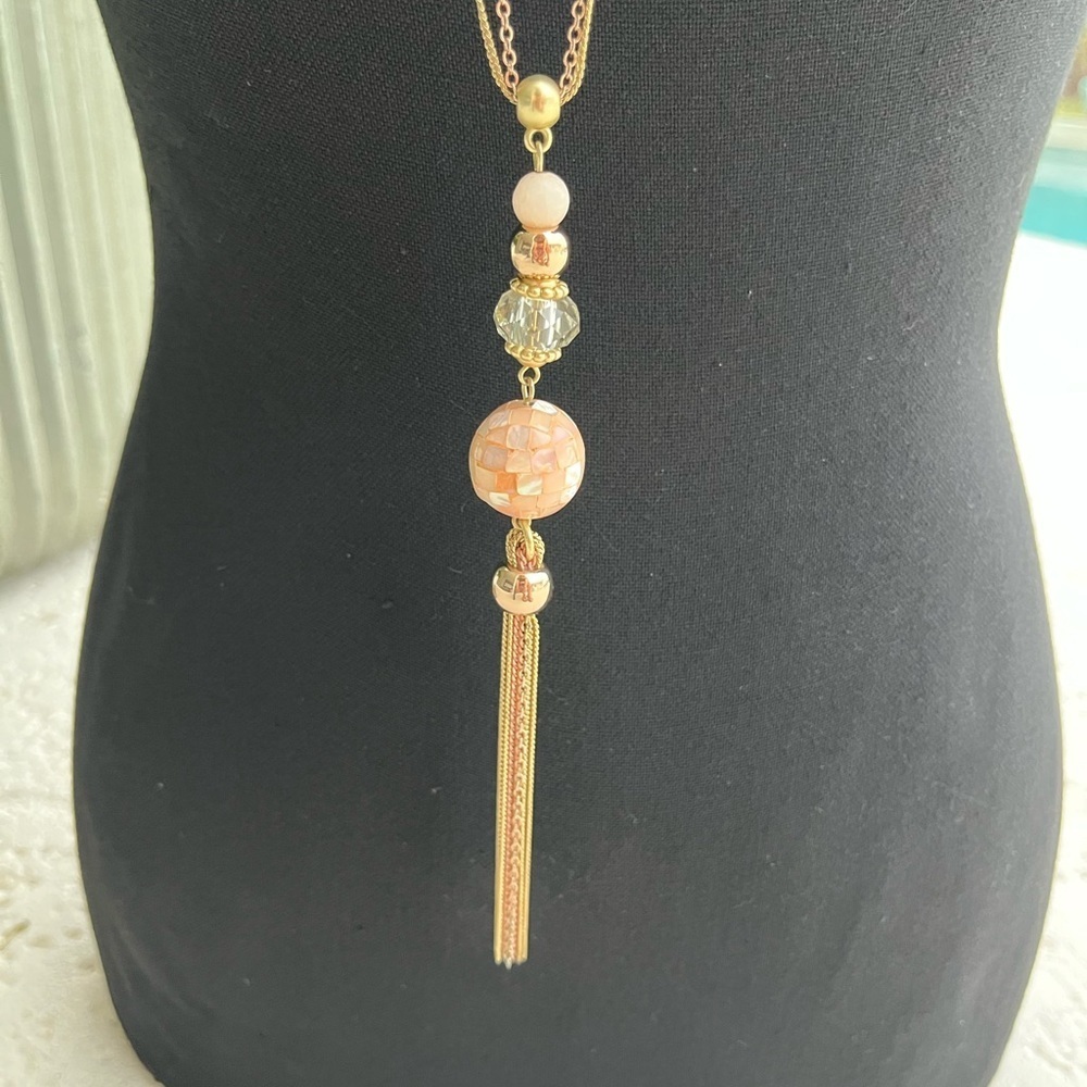 Chico's Gold with Pink Tassel Necklace - Picture 2 of 3
